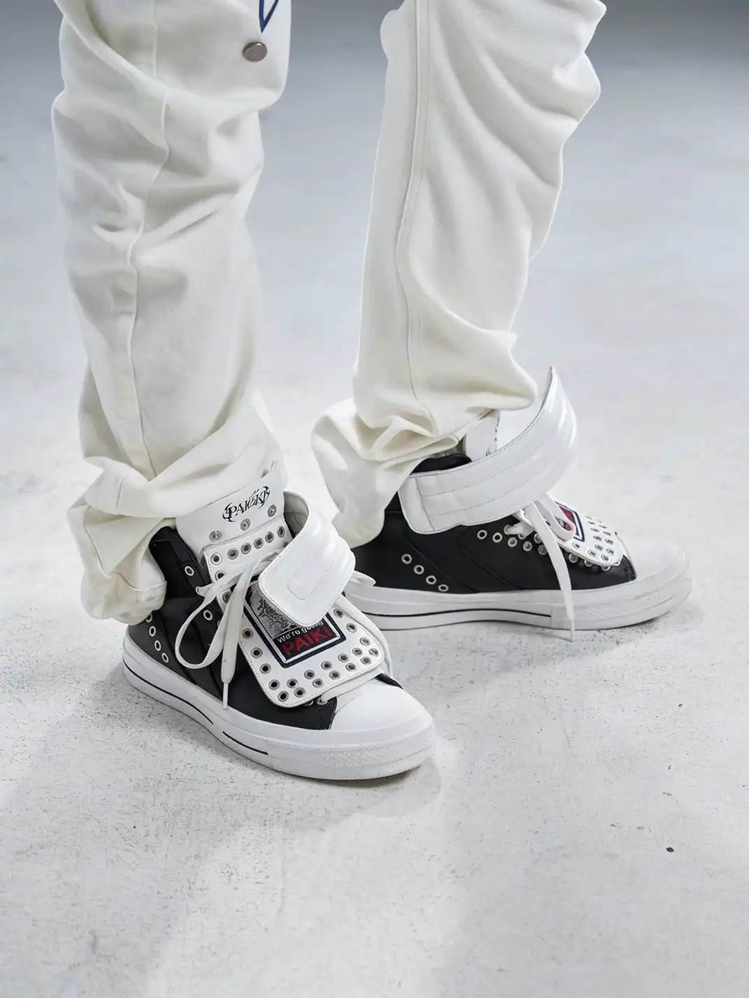 PAIKI | Detachable Tongue Cowhide High-Top Skate Sneakers