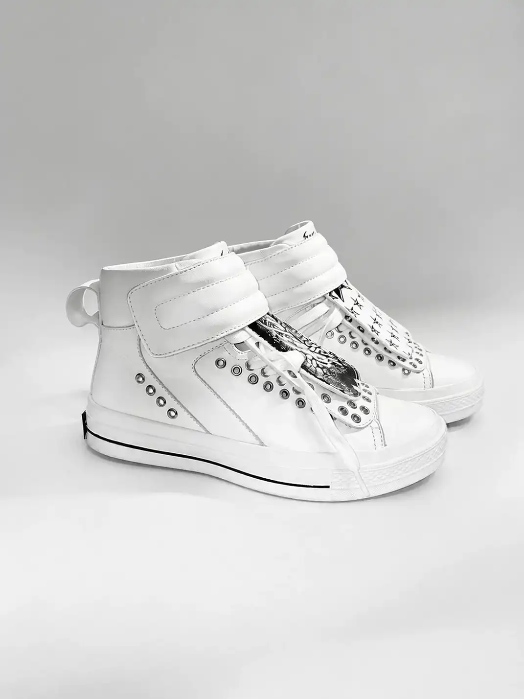 PAIKI | Detachable Tongue Cowhide High-Top Skate Sneakers