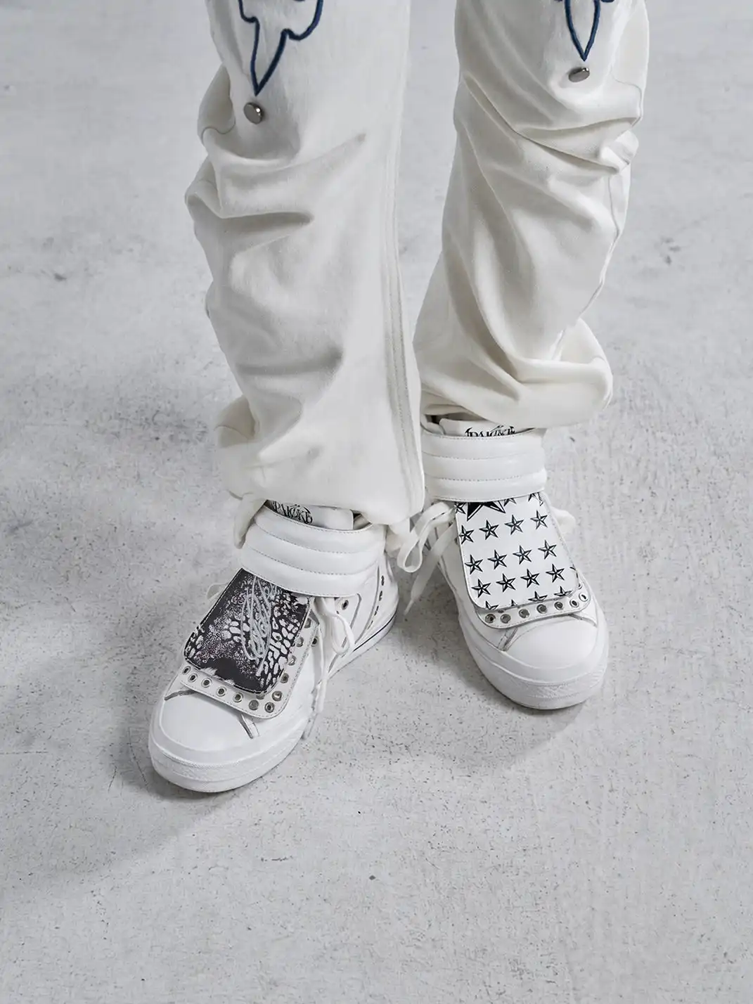 PAIKI | Detachable Tongue Cowhide High-Top Skate Sneakers