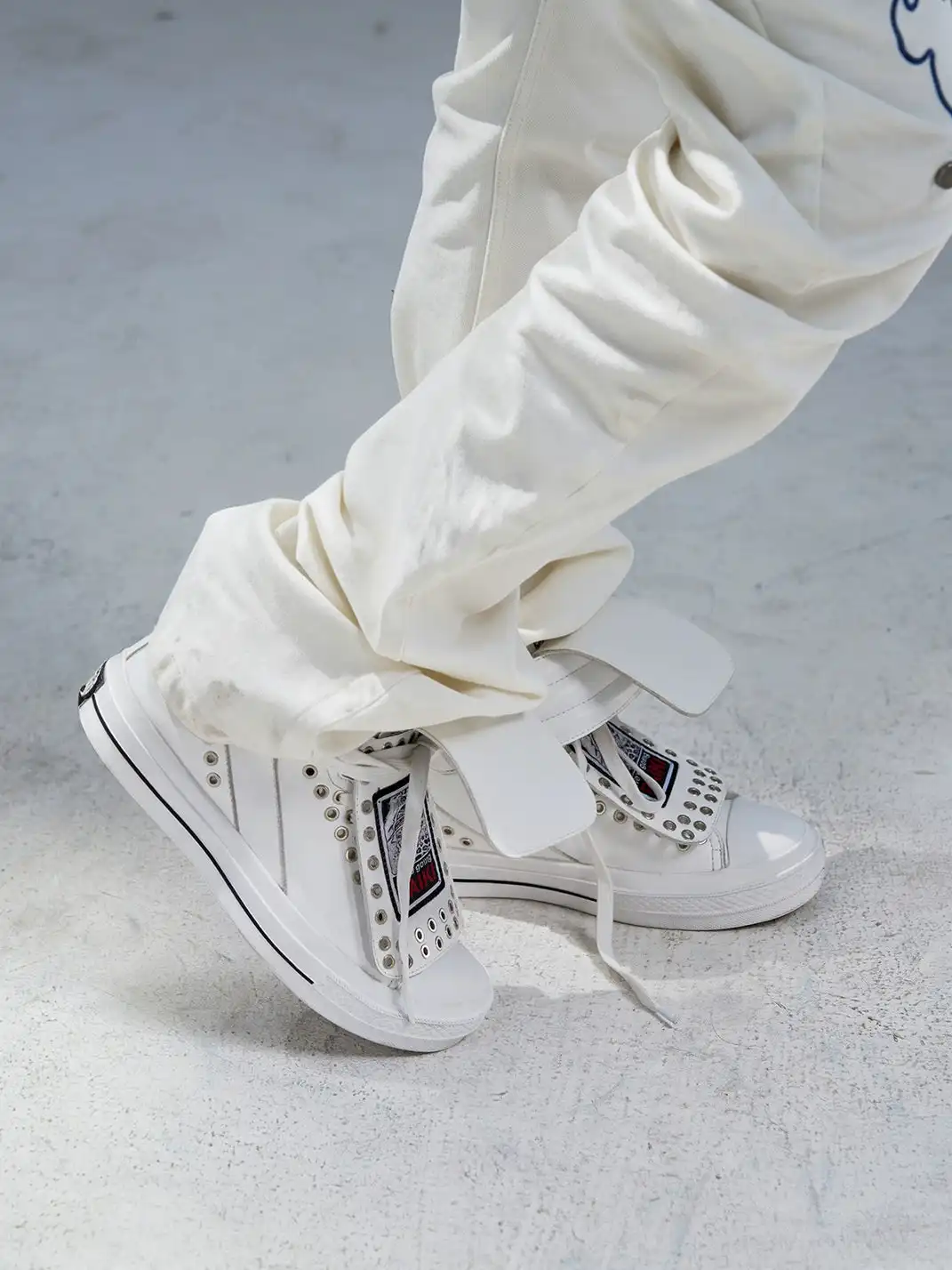 PAIKI | Detachable Tongue Cowhide High-Top Skate Sneakers