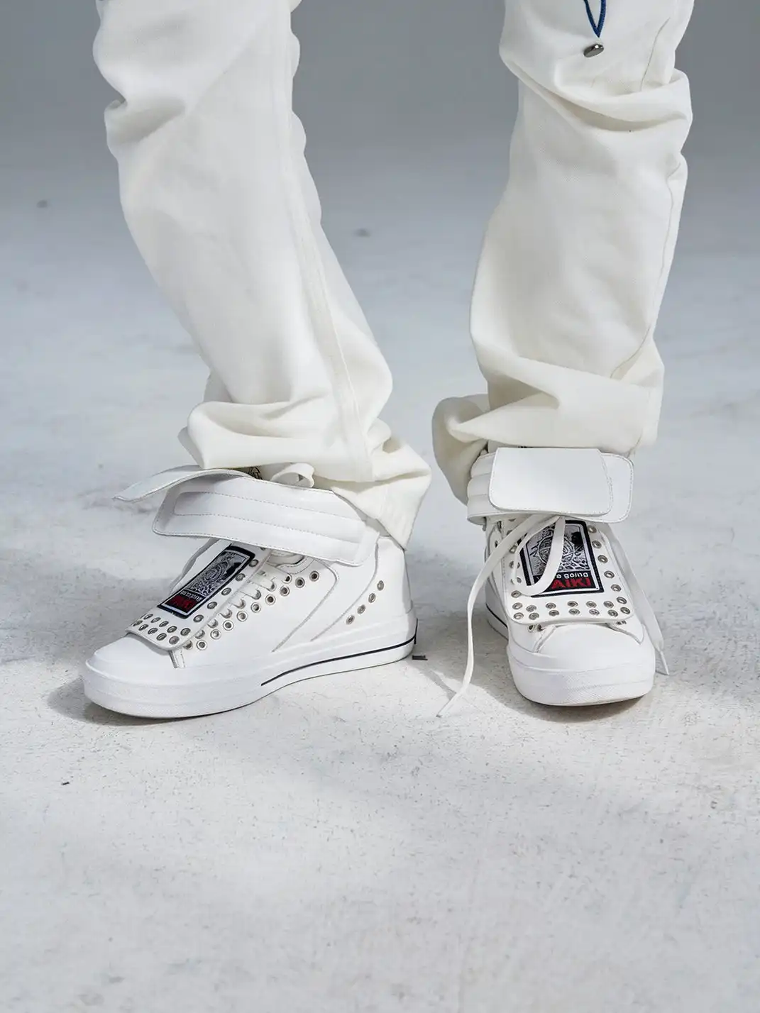 PAIKI | Detachable Tongue Cowhide High-Top Skate Sneakers