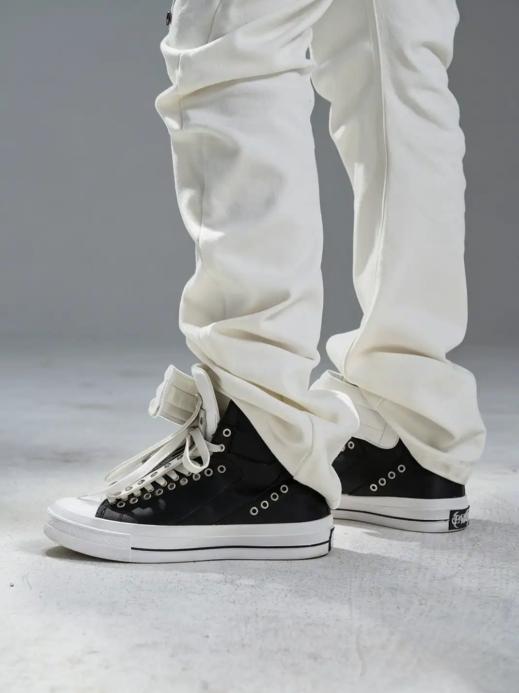 PAIKI | Detachable Tongue Cowhide High-Top Skate Sneakers