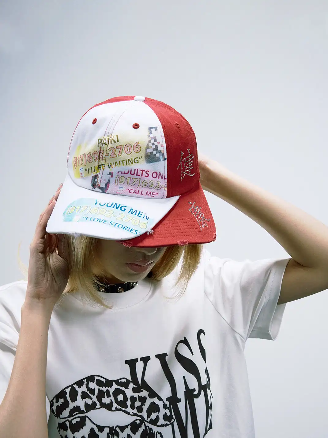 PAIKI | Double-Brim Patchwork Rhinestone Baseball Cap