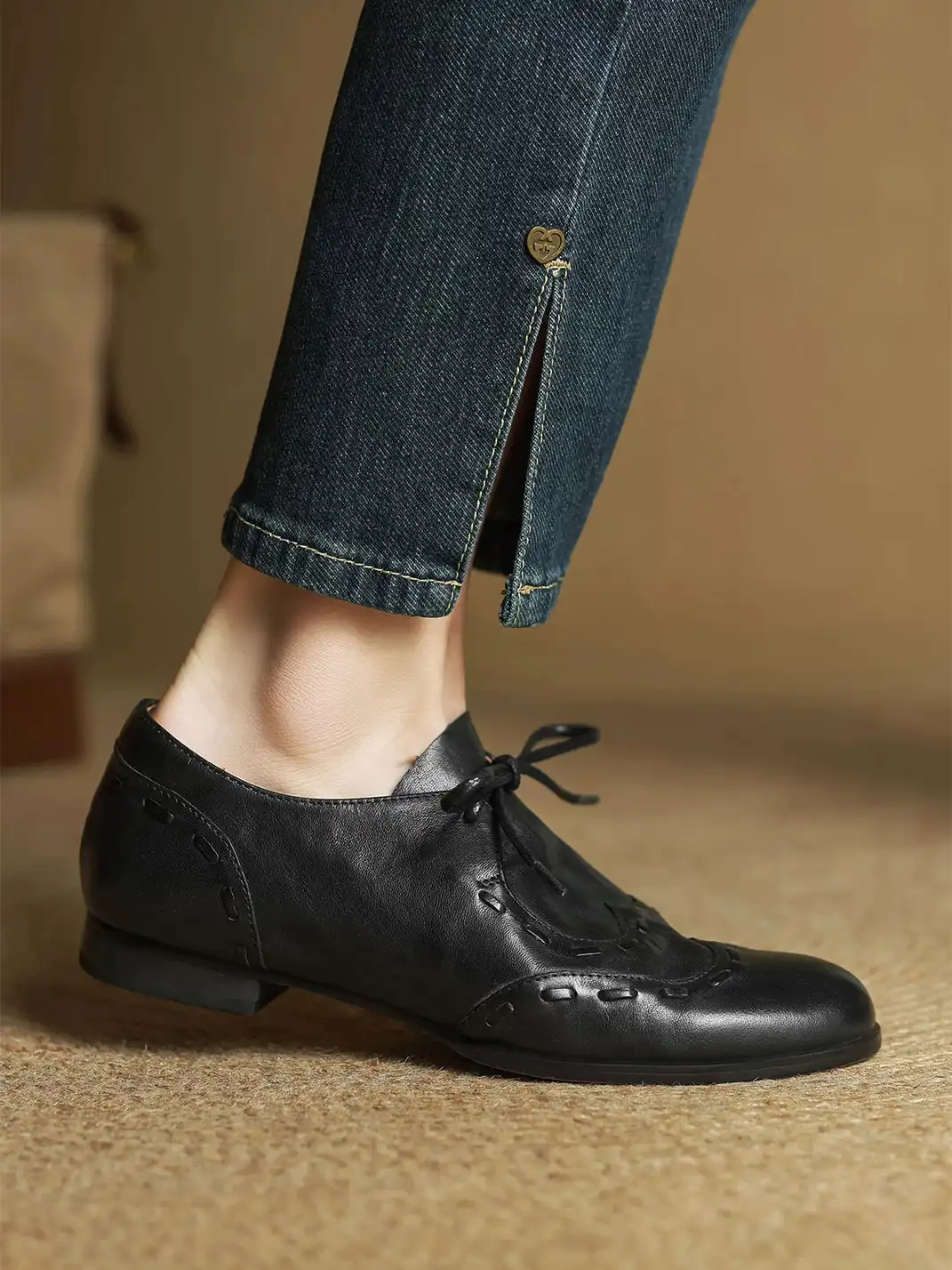 DAOYU | Genuine Leather Flat Lace-Up Shoes