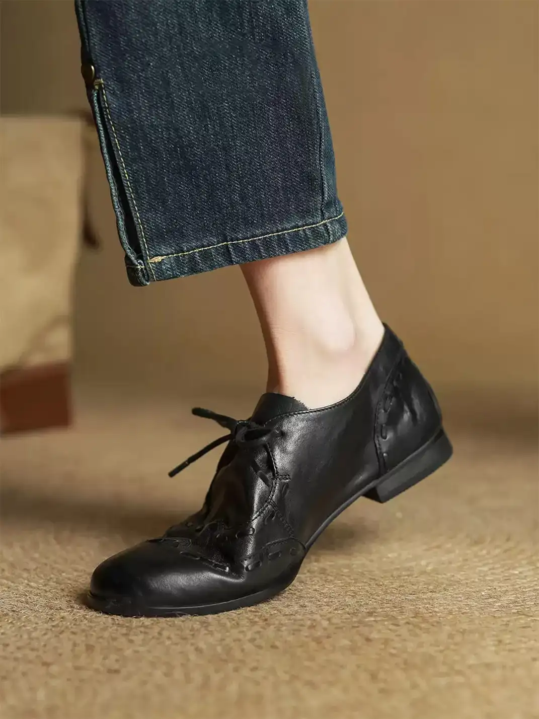 DAOYU | Genuine Leather Flat Lace-Up Shoes