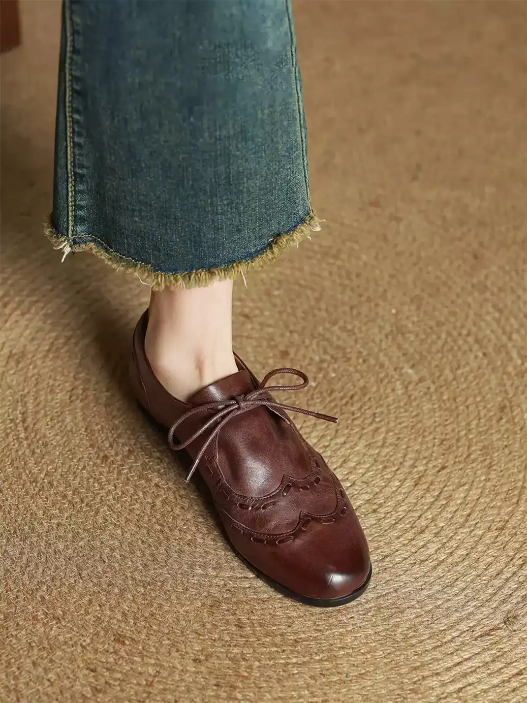 DAOYU | Genuine Leather Flat Lace-Up Shoes