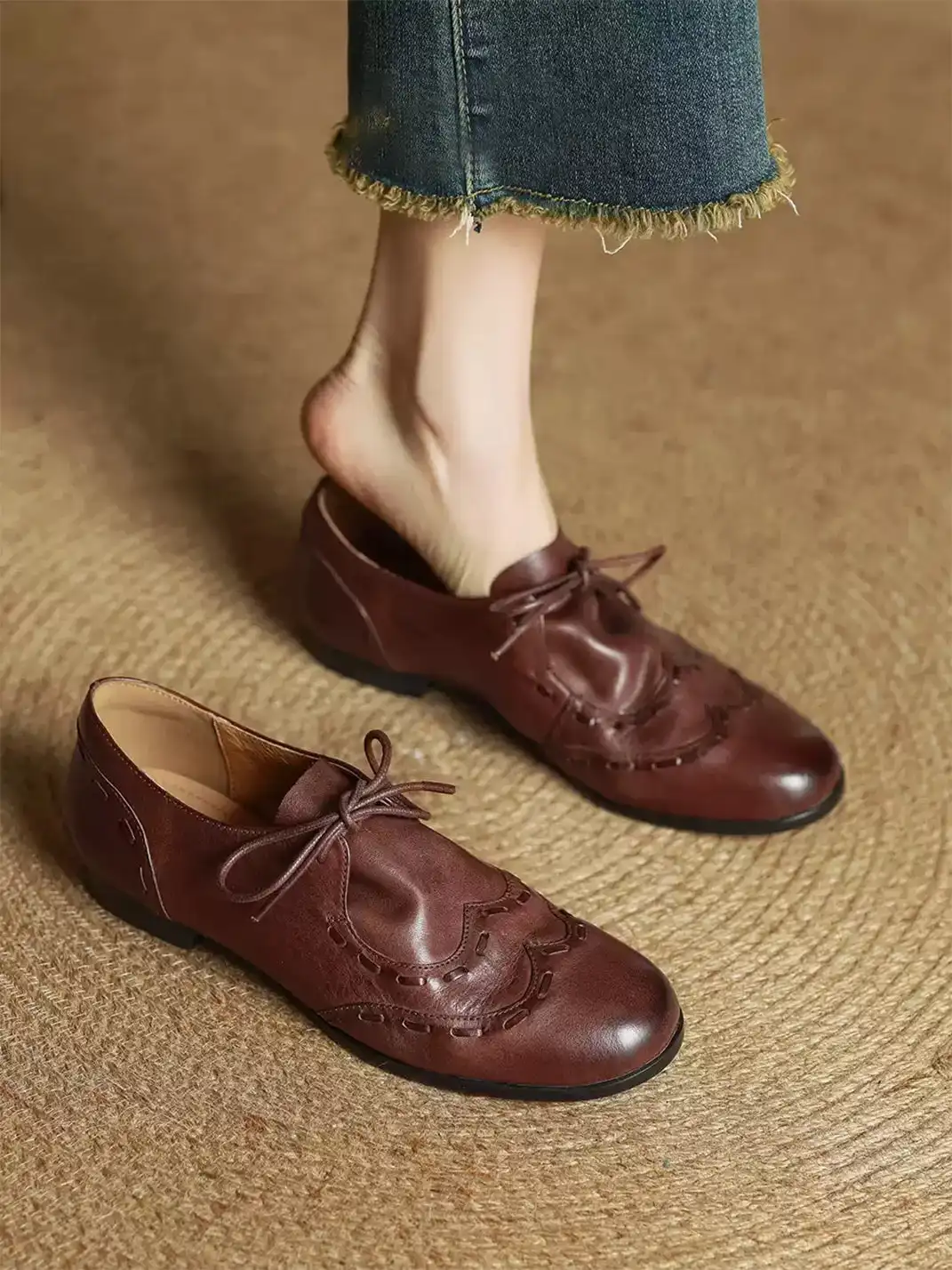 DAOYU | Genuine Leather Flat Lace-Up Shoes