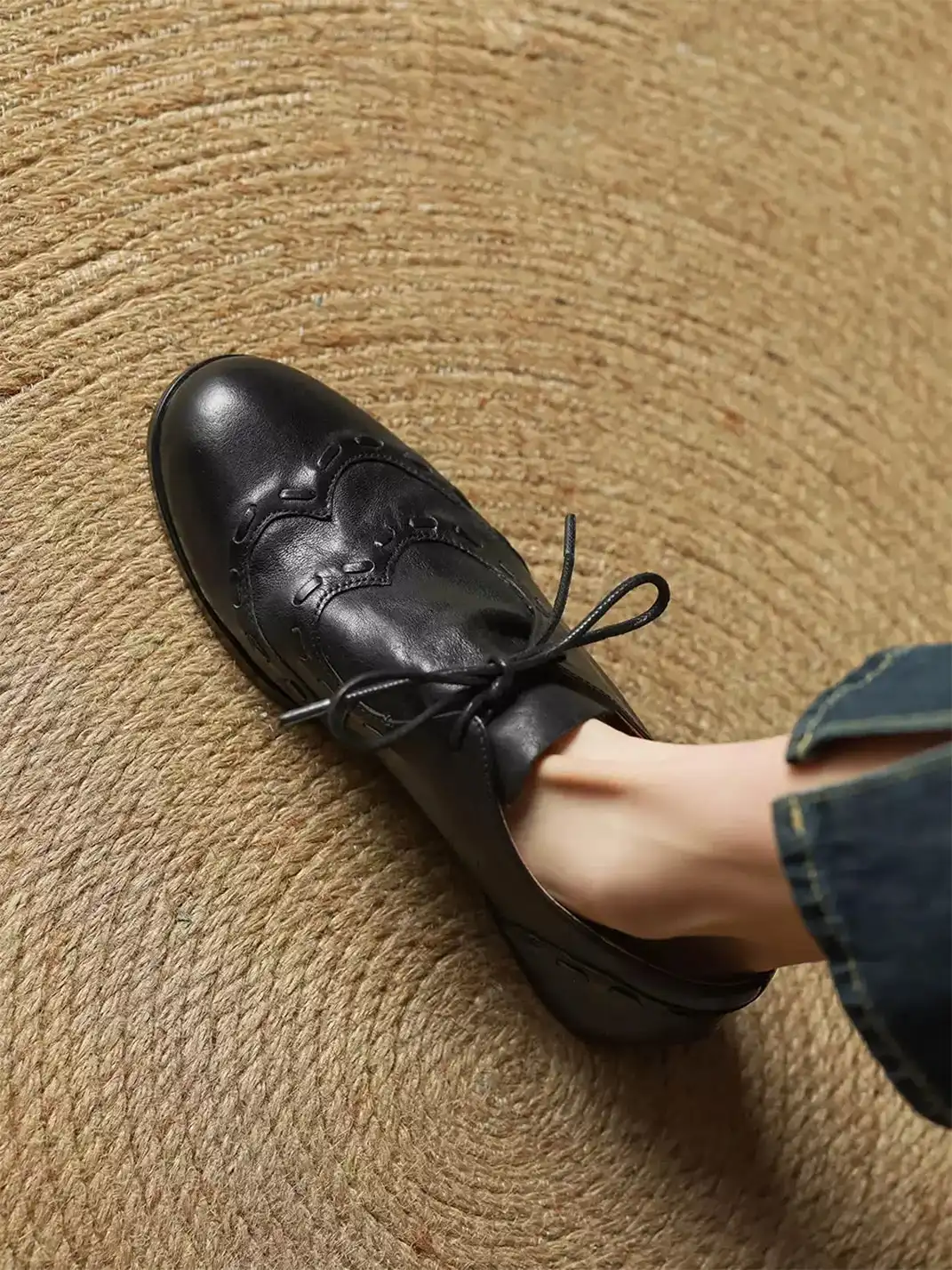 DAOYU | Genuine Leather Flat Lace-Up Shoes