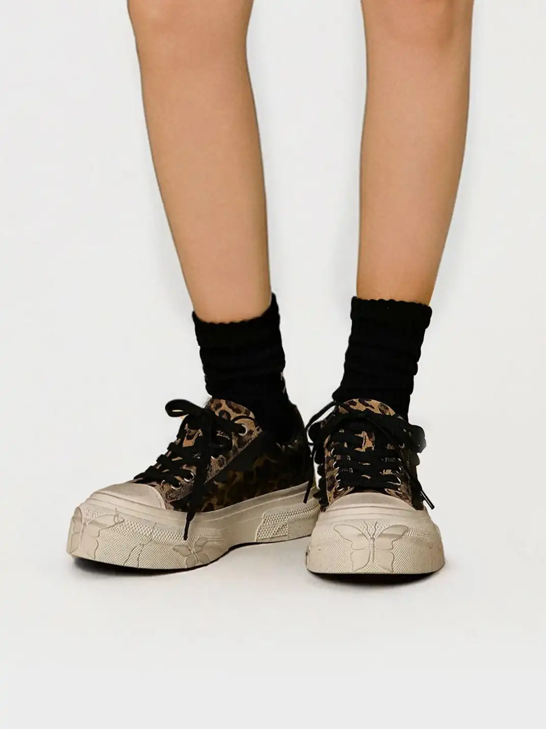 Butterfly Nebula | Vintage Leopard Print Platform Canvas Shoes