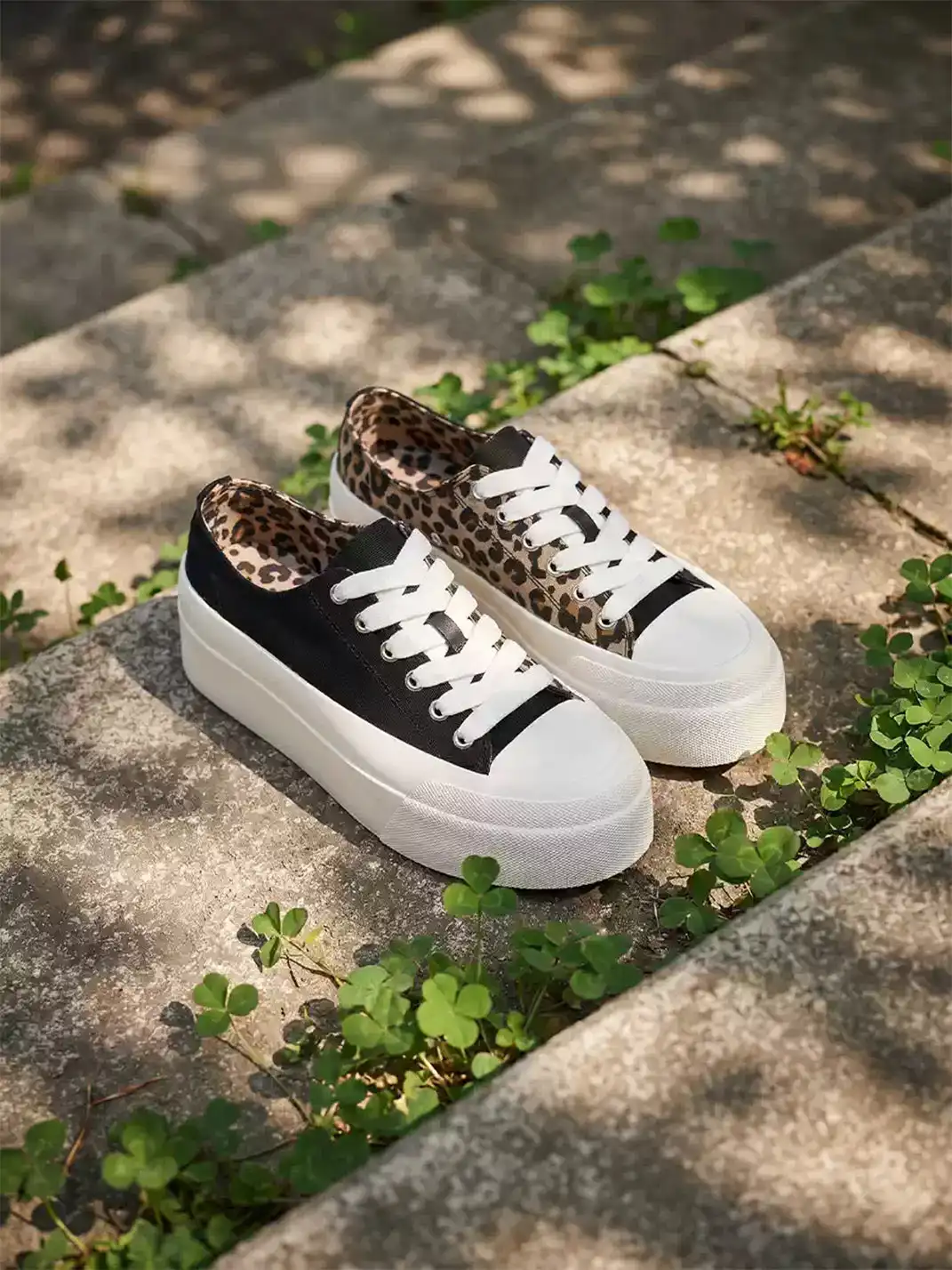 LeStream | Low-Top Color Block Leopard Print Canvas Shoes