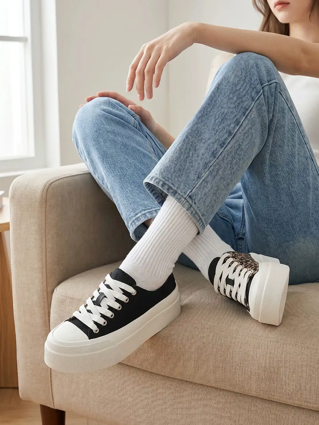 LeStream | Low-Top Color Block Leopard Print Canvas Shoes
