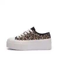 LeStream | Low-Top Color Block Leopard Print Canvas Shoes