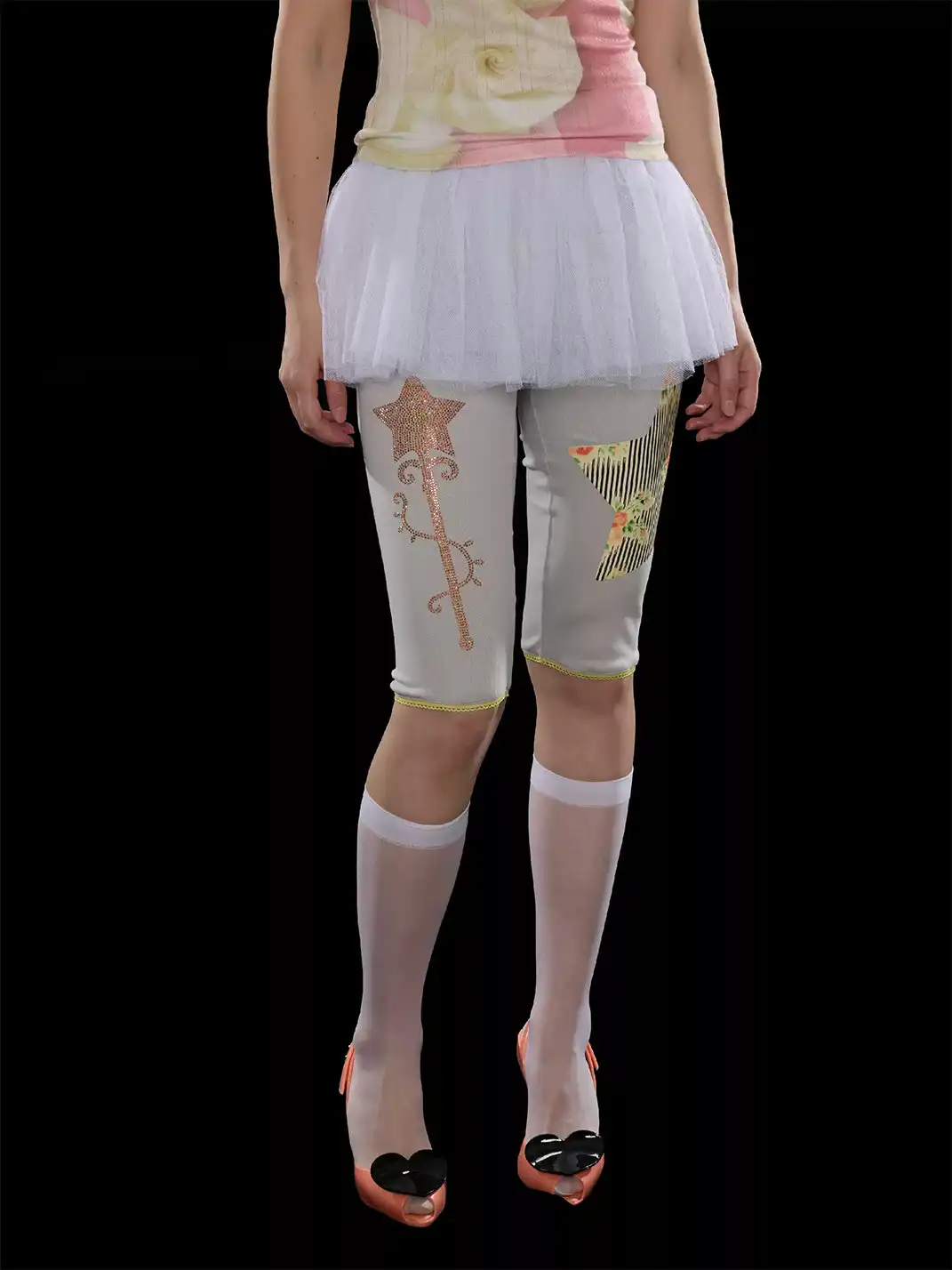 Zenlulu | Lace Printed Rhinestone Five-Point Cropped Pants
