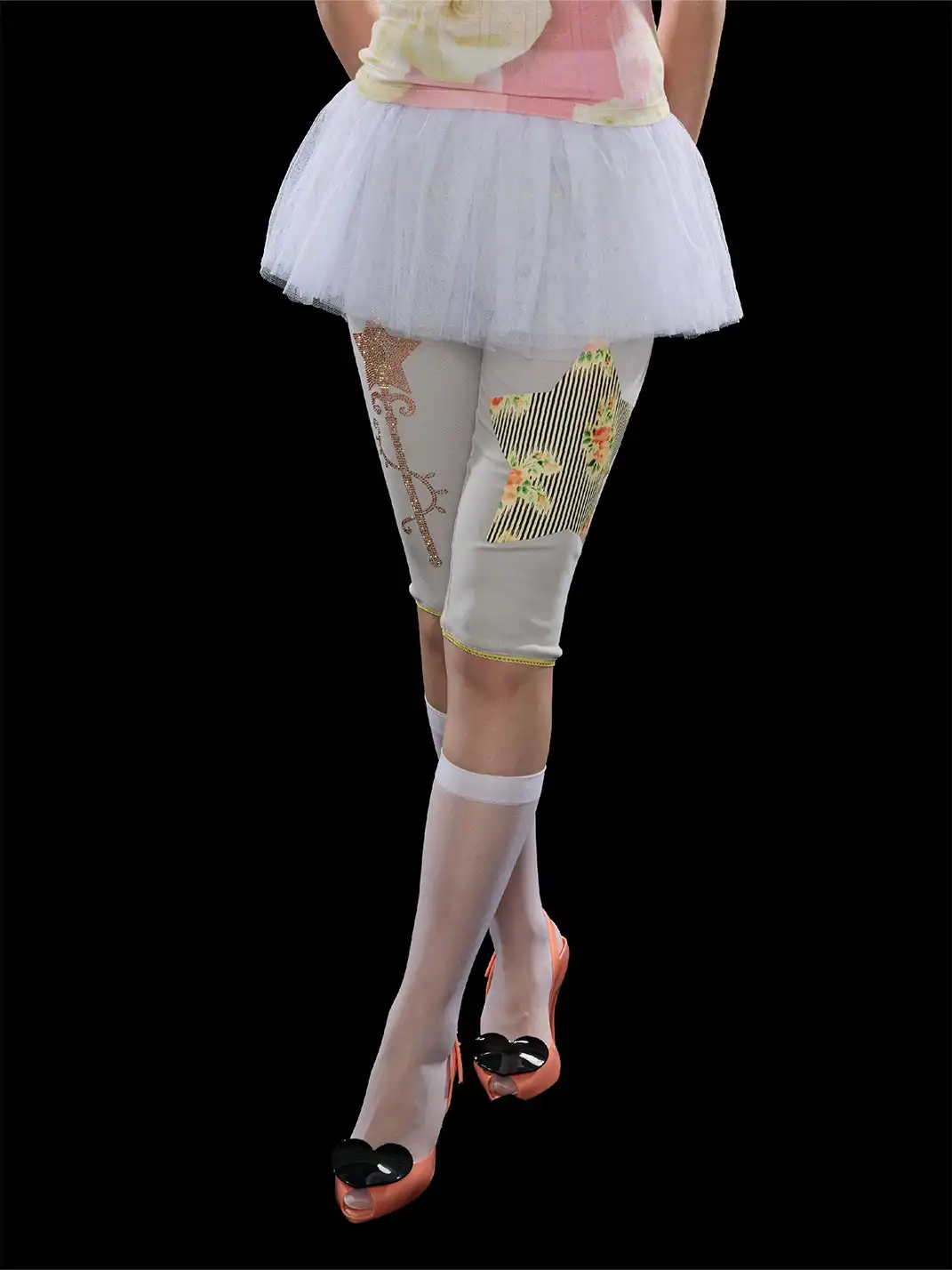 Zenlulu | Lace Printed Rhinestone Five-Point Cropped Pants