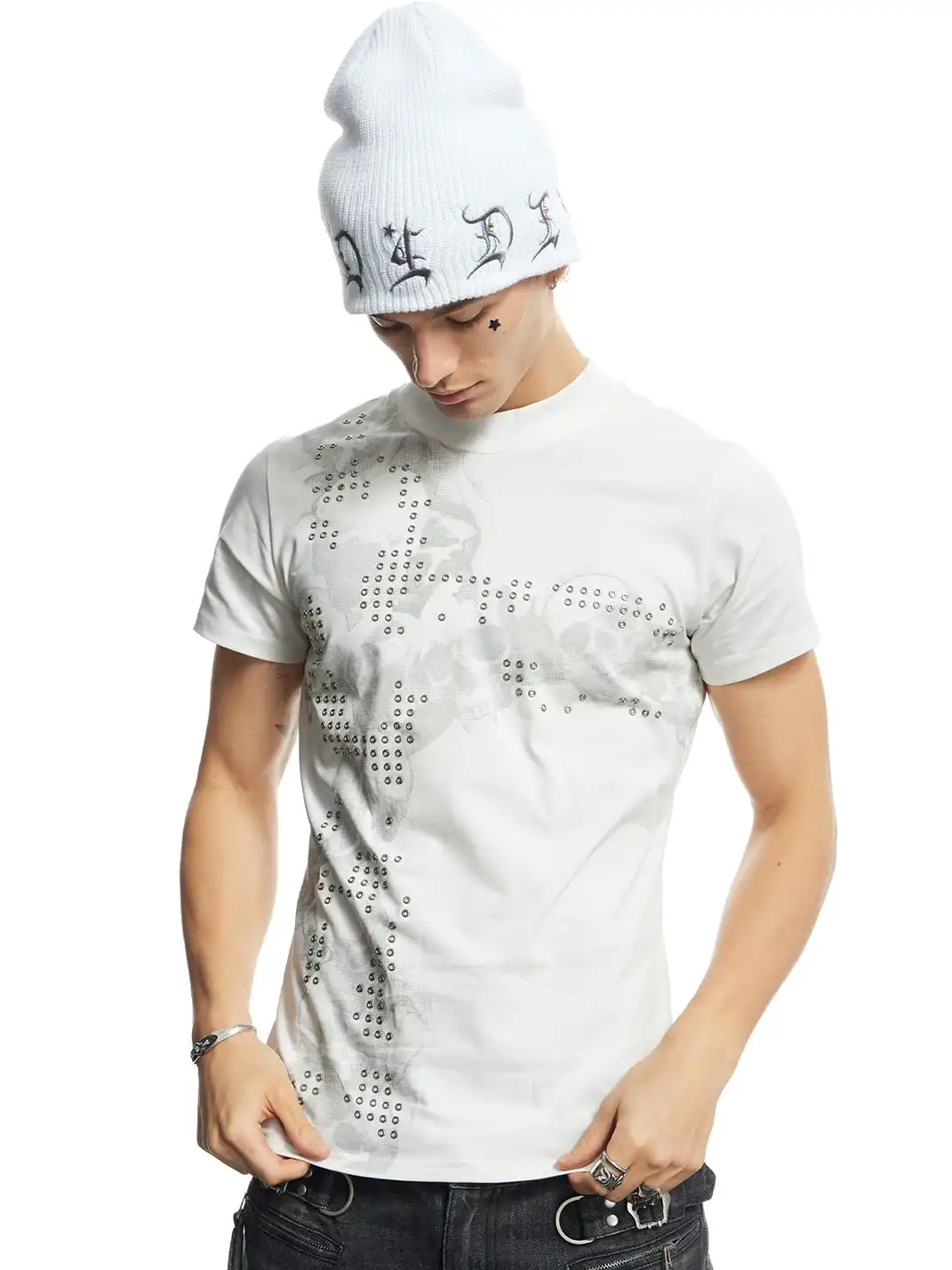 DND4DES | Skull Print Hotfix Cross T-Shirt