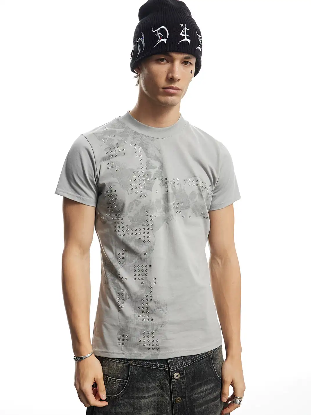 DND4DES | Skull Print Hotfix Cross T-Shirt