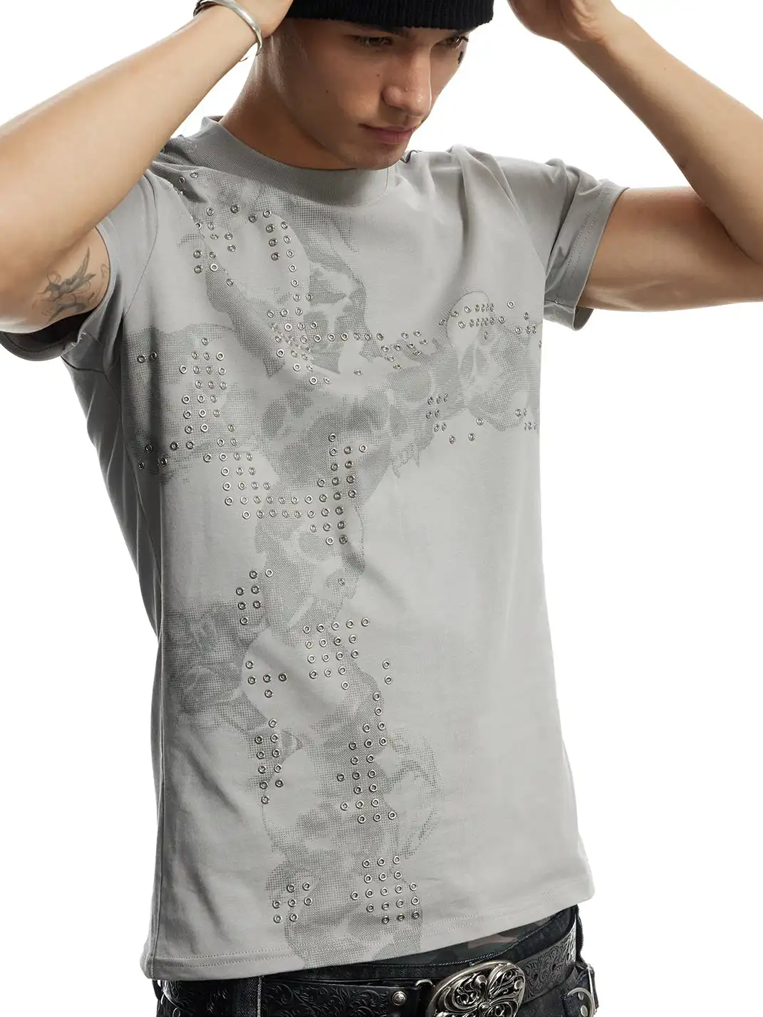 DND4DES | Skull Print Hotfix Cross T-Shirt