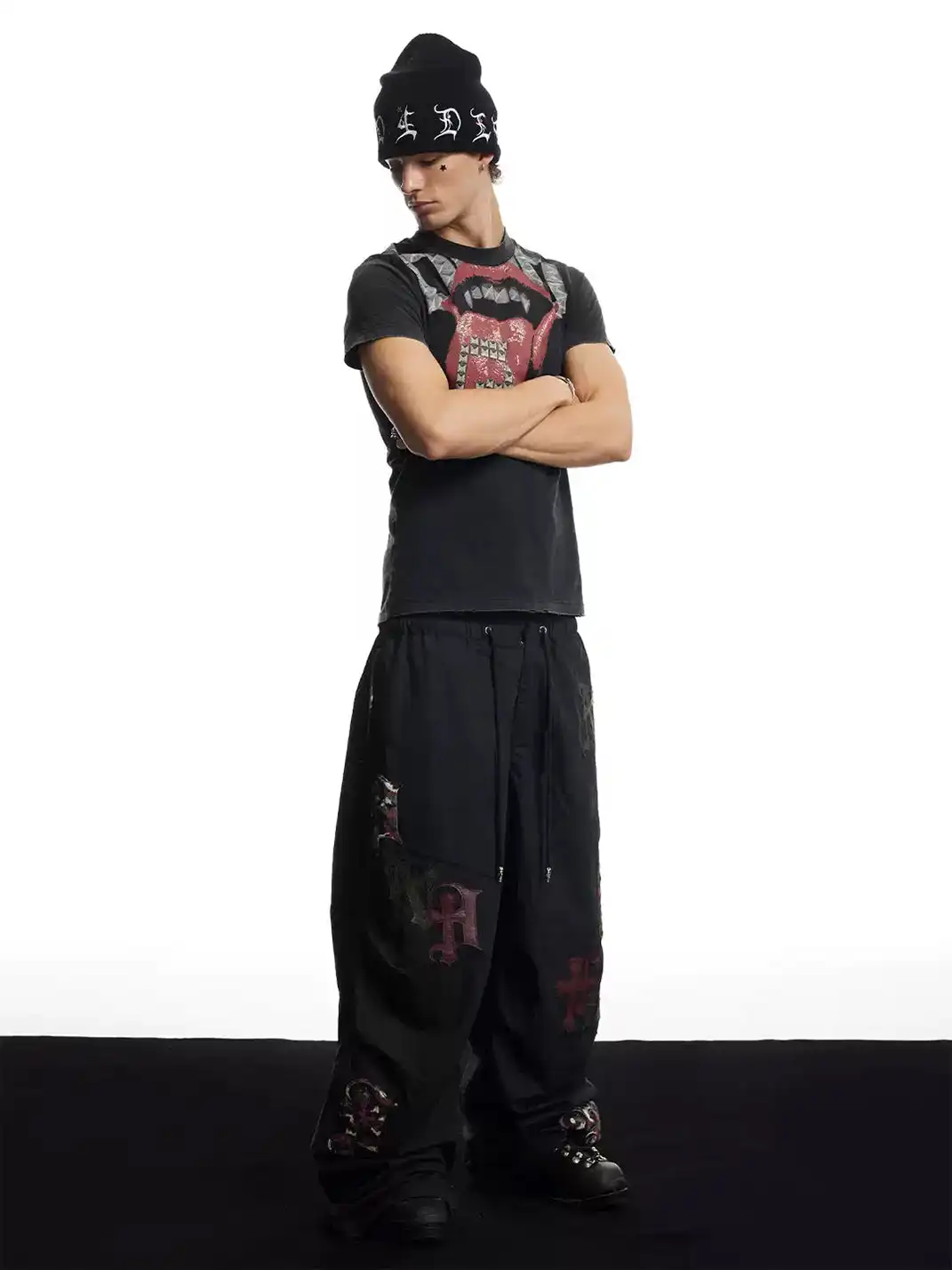 DND4DES | Cross Spliced Leather Wide Leg Casual Pants