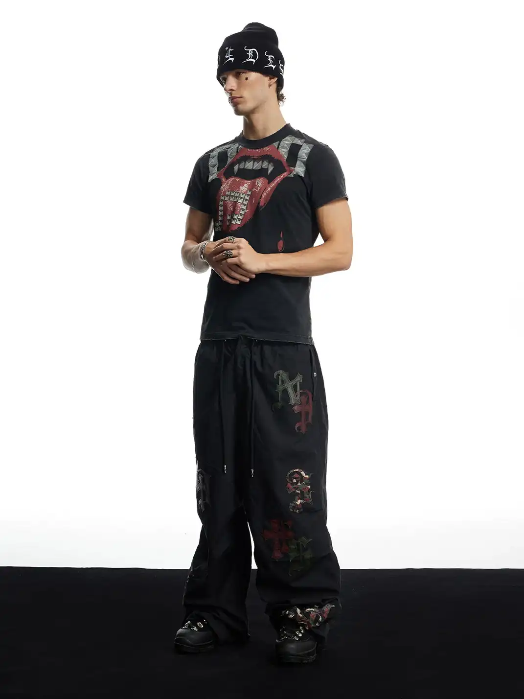 DND4DES | Cross Spliced Leather Wide Leg Casual Pants