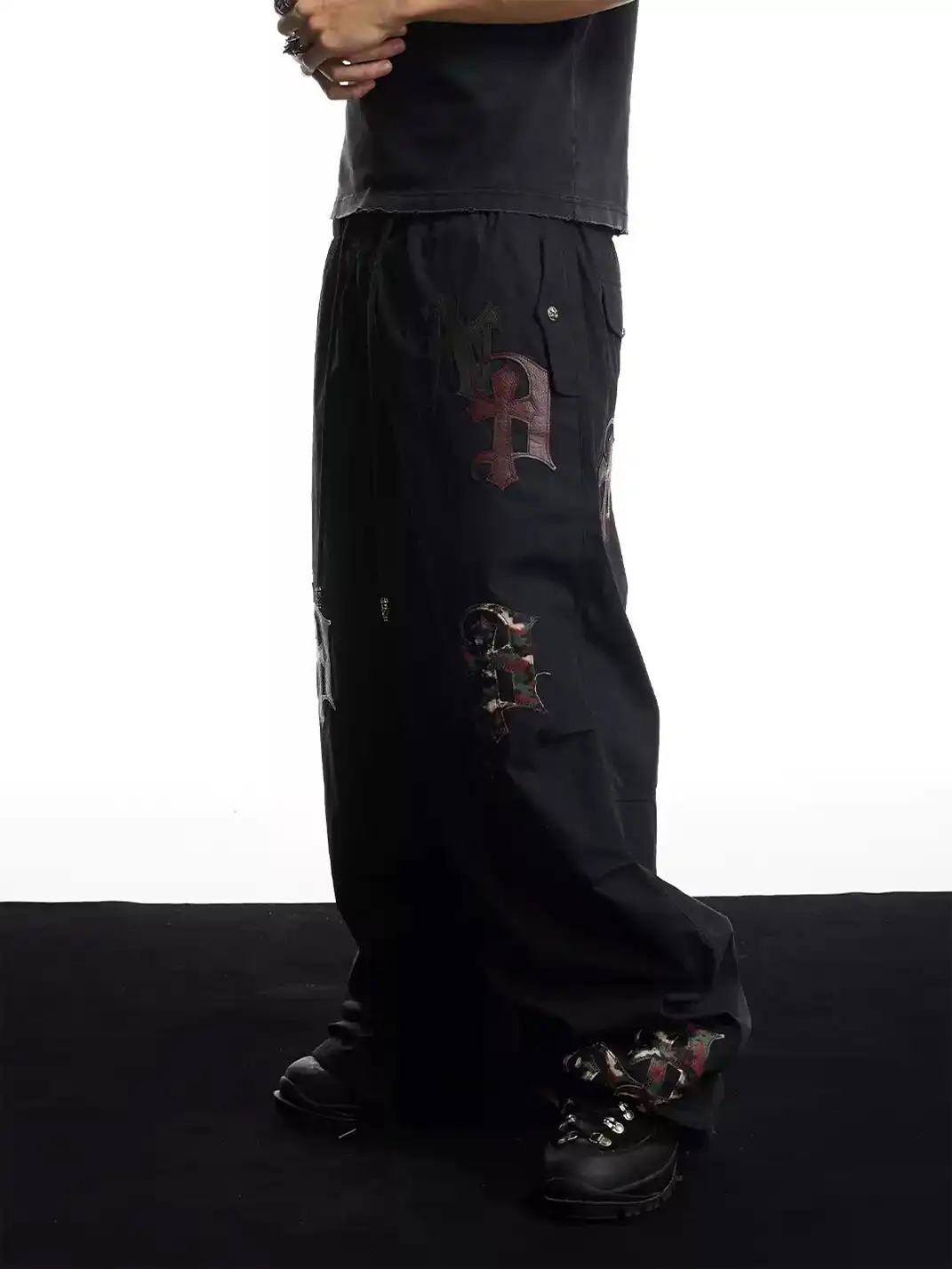 DND4DES | Cross Spliced Leather Wide Leg Casual Pants
