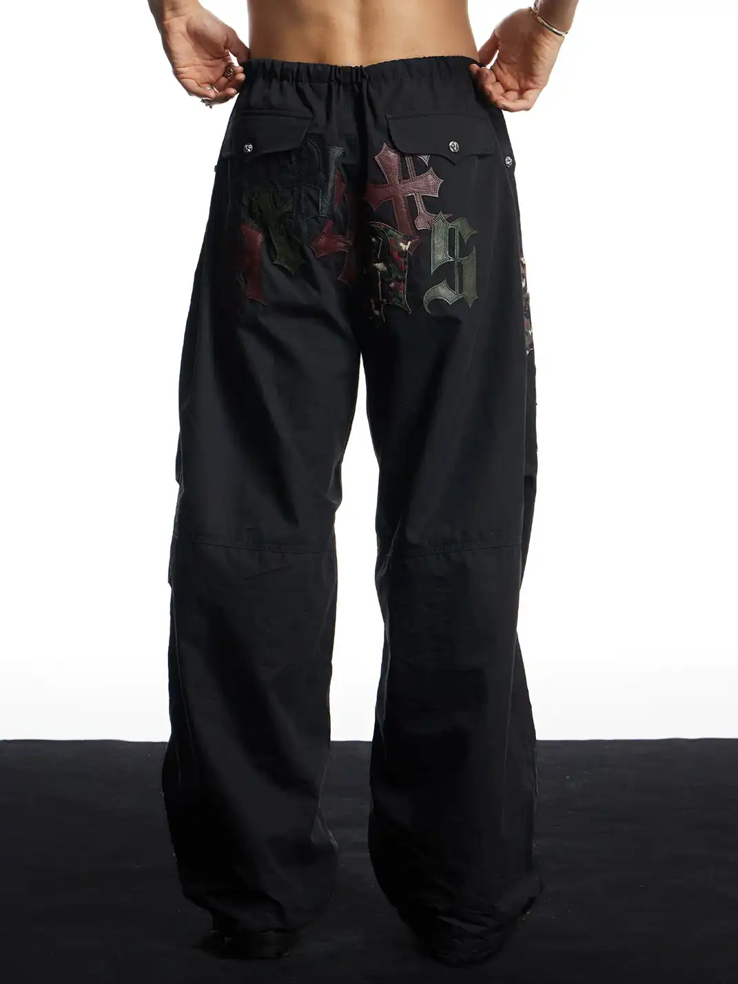 DND4DES | Cross Spliced Leather Wide Leg Casual Pants