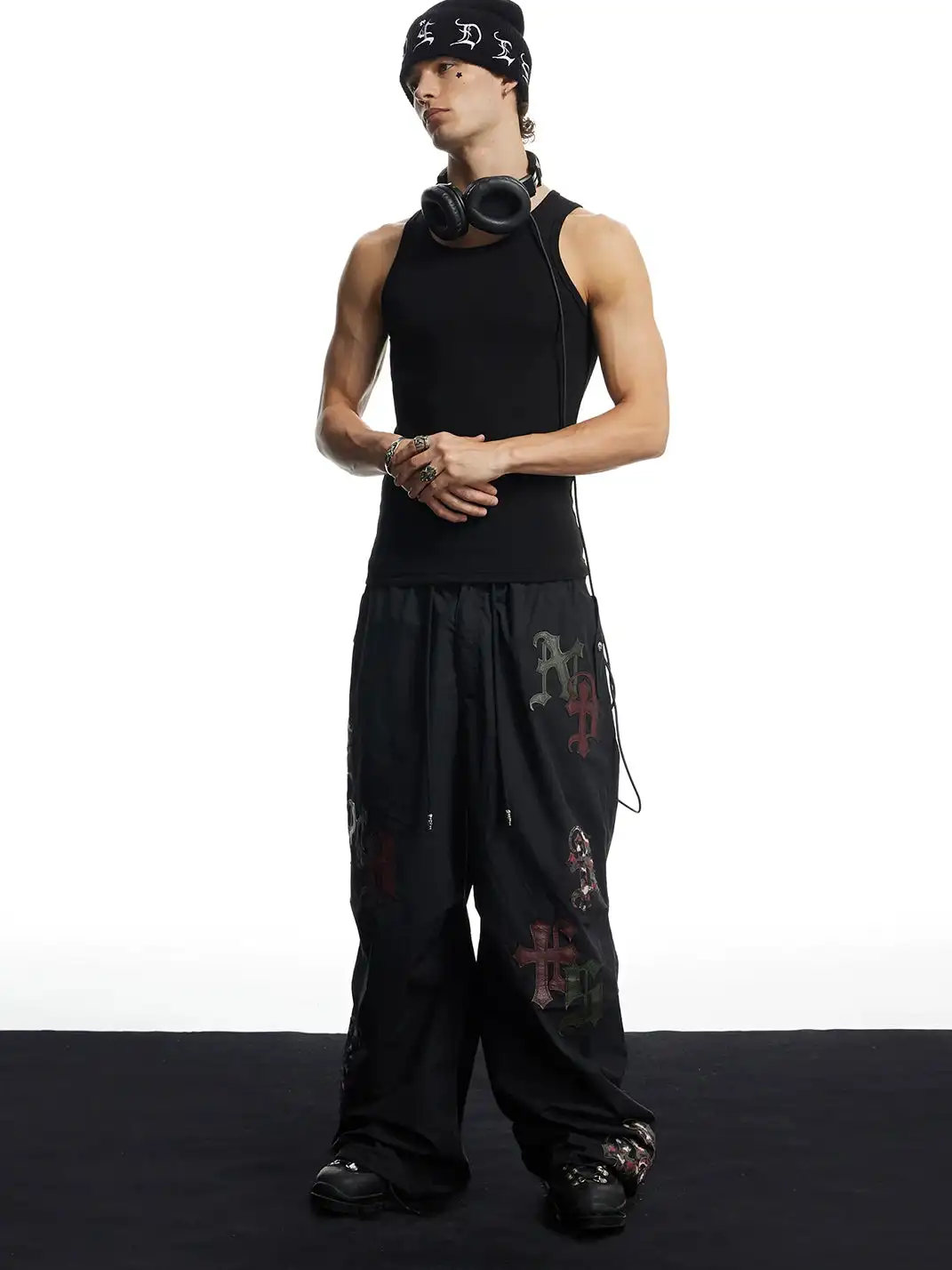 DND4DES | Cross Spliced Leather Wide Leg Casual Pants