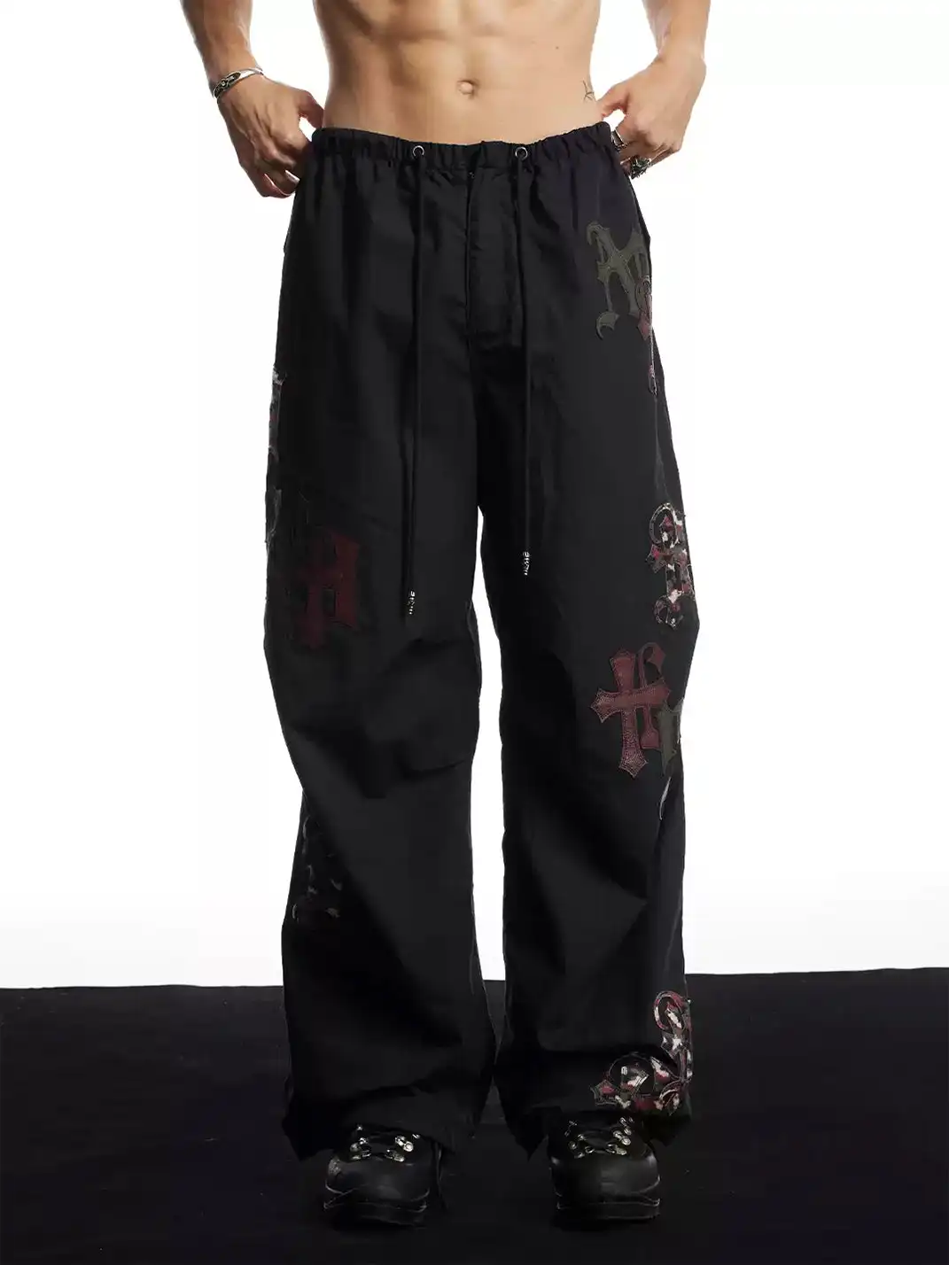 DND4DES | Cross Spliced Leather Wide Leg Casual Pants