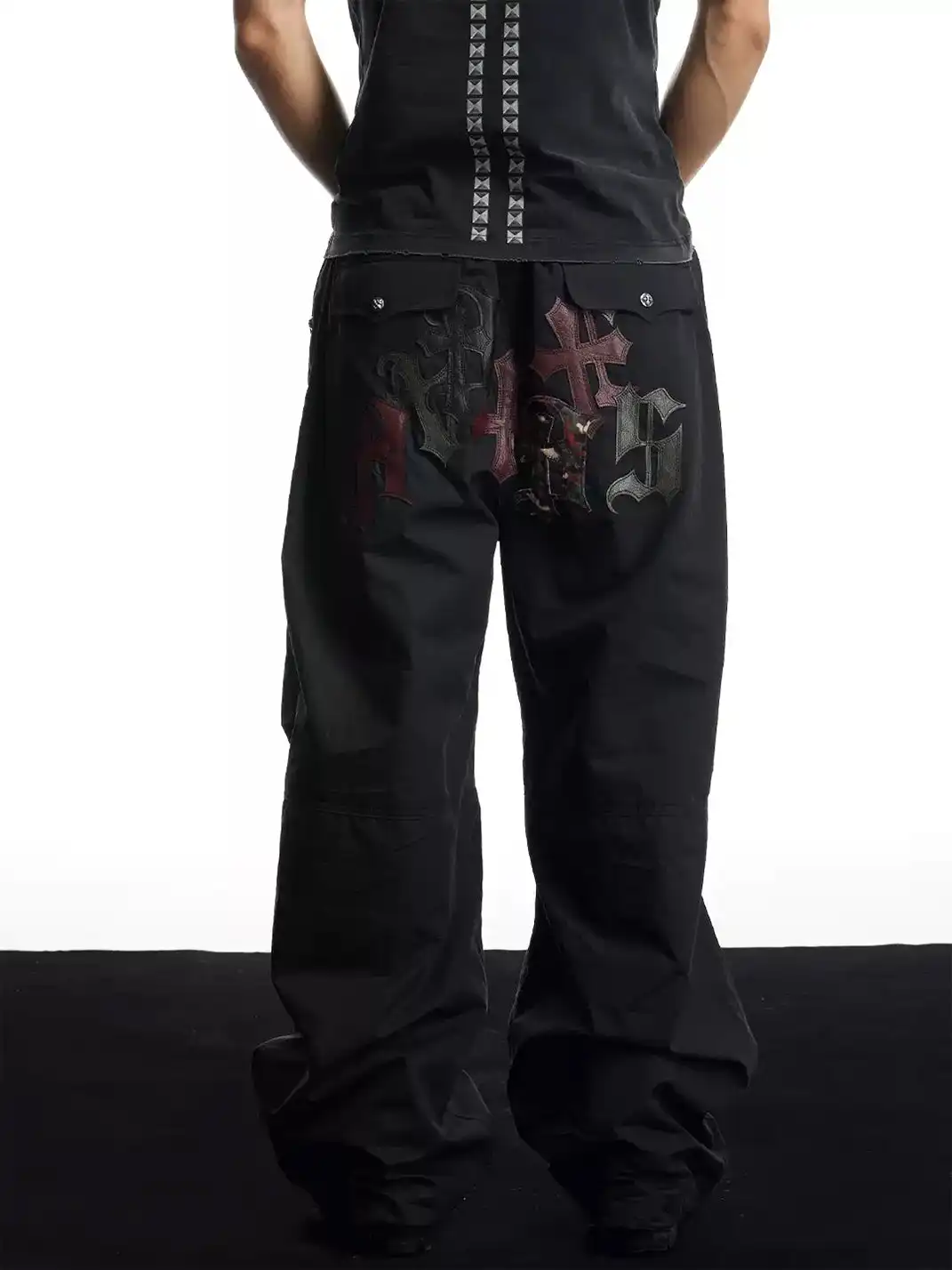 DND4DES | Cross Spliced Leather Wide Leg Casual Pants