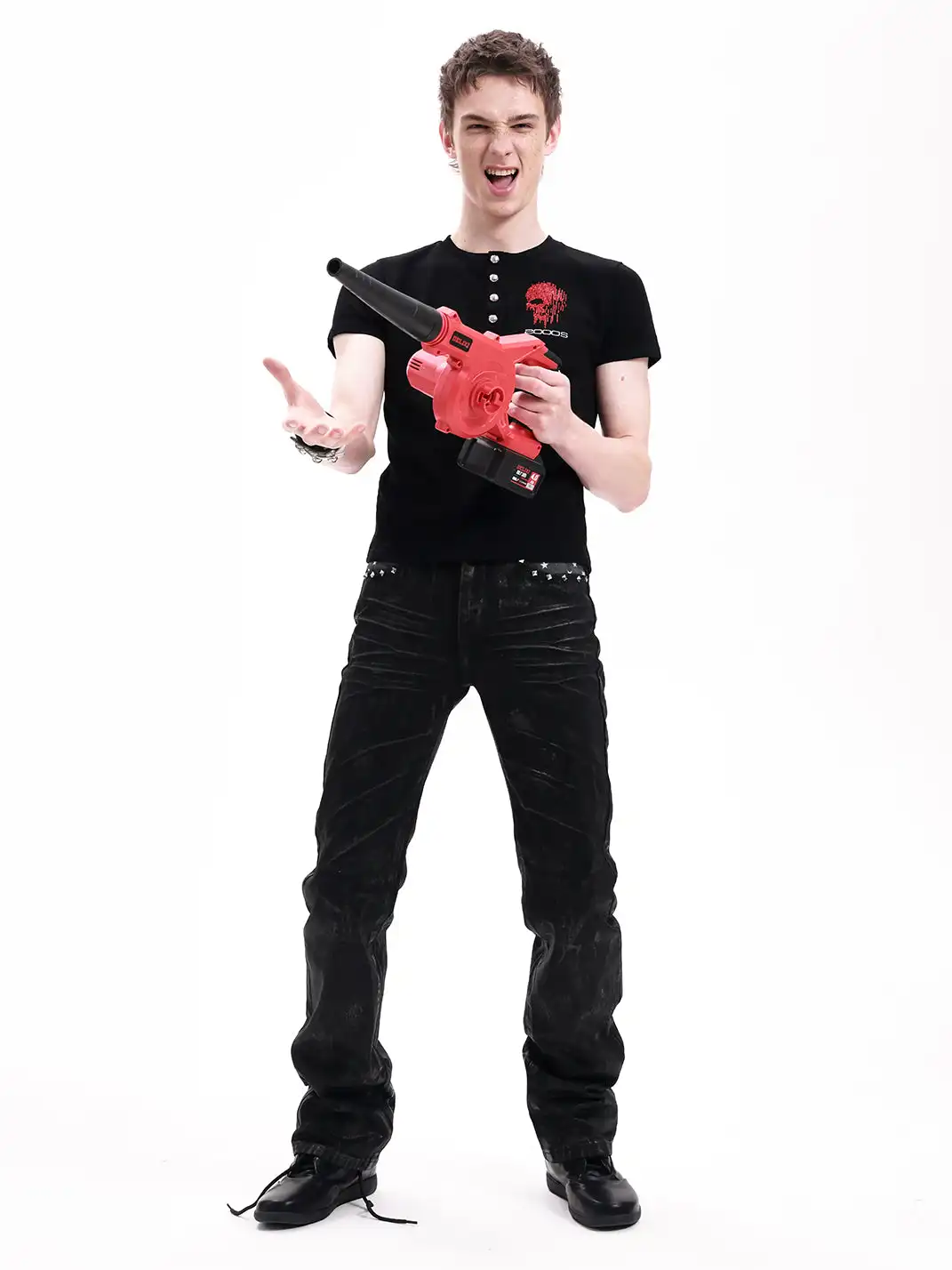 DETW | Henry Collar T-Shirt With Skull Rhinestone Embroidery Print