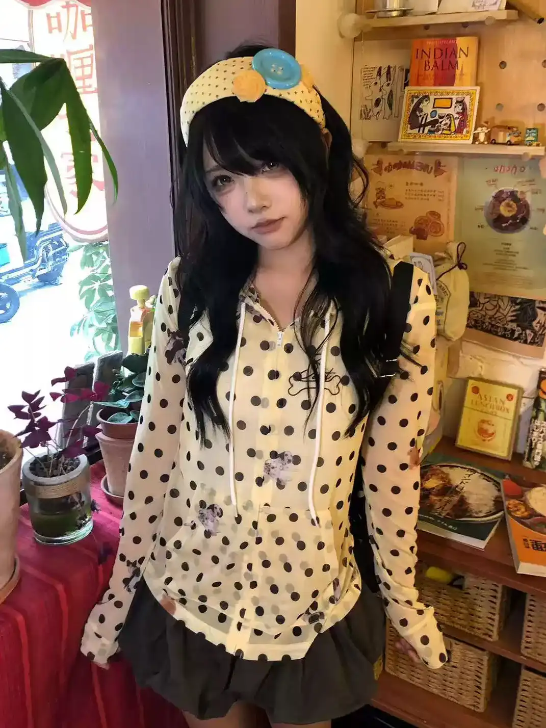 DETW | Polka Dot Mesh Hooded Zip-Up Jacket