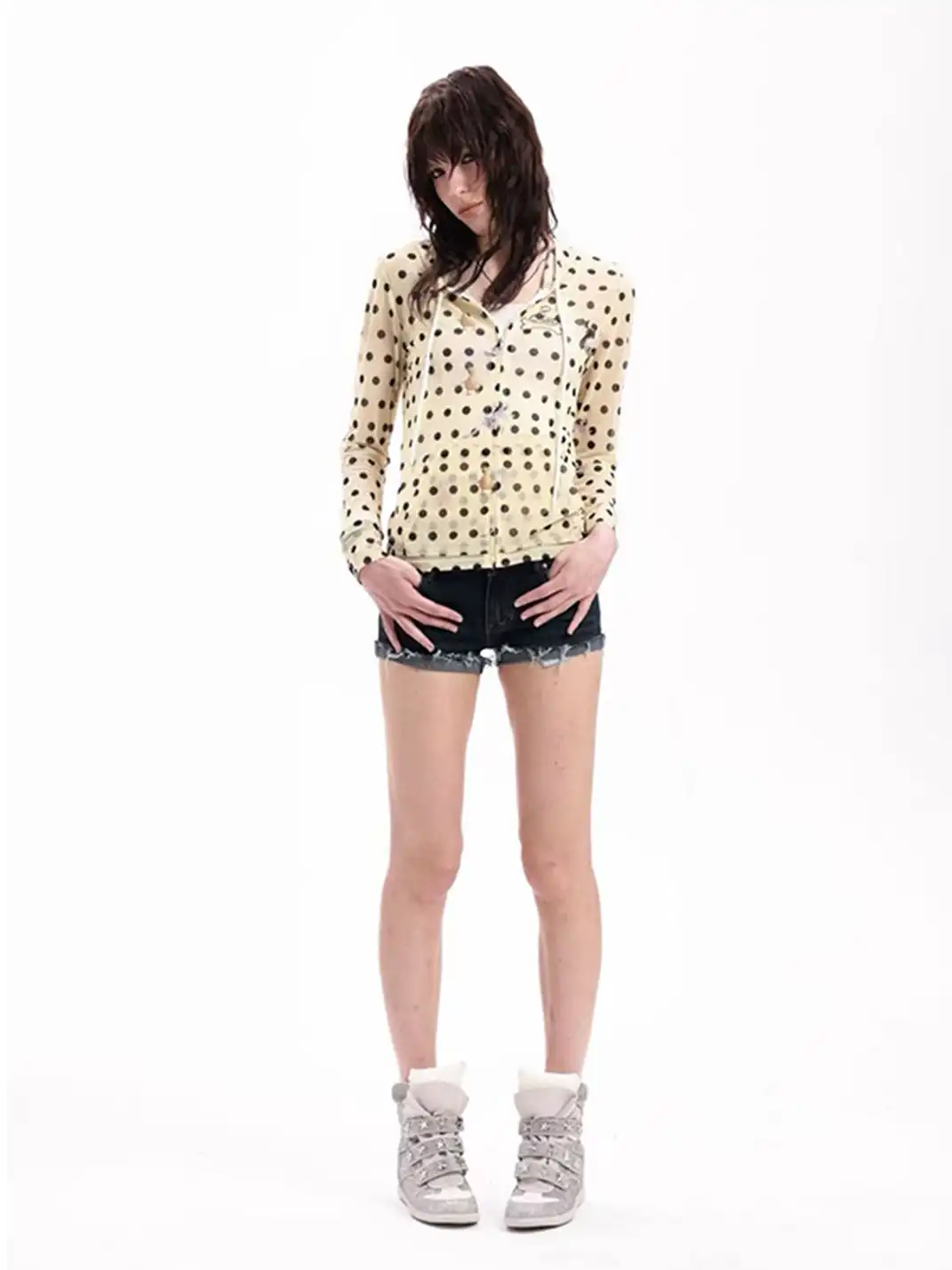 DETW | Polka Dot Mesh Hooded Zip-Up Jacket