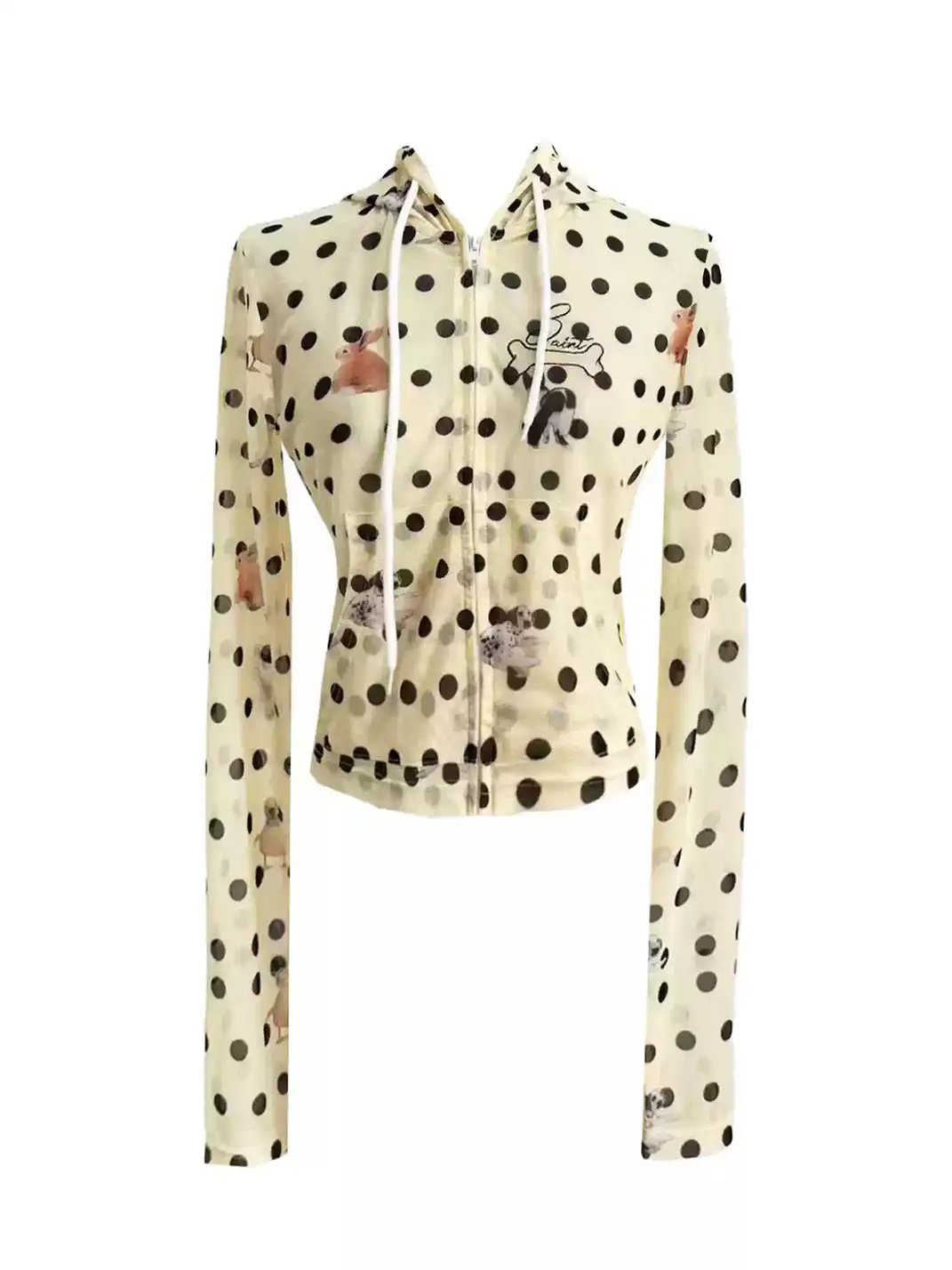 DETW | Polka Dot Mesh Hooded Zip-Up Jacket