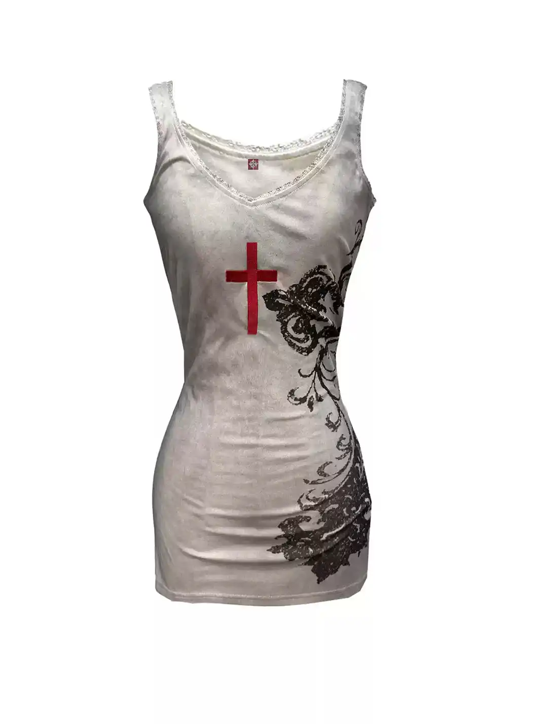 DETW | V-Neck Cami Top With Splatter Wash & Lace Spliced Print