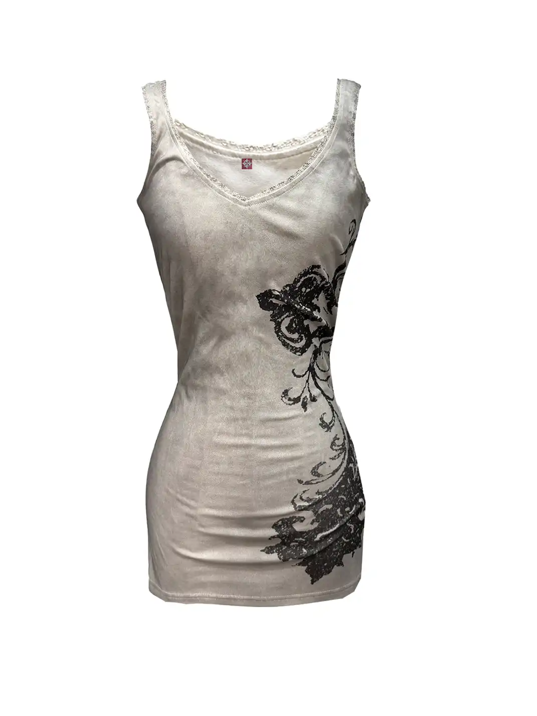 DETW | V-Neck Cami Top With Splatter Wash & Lace Spliced Print