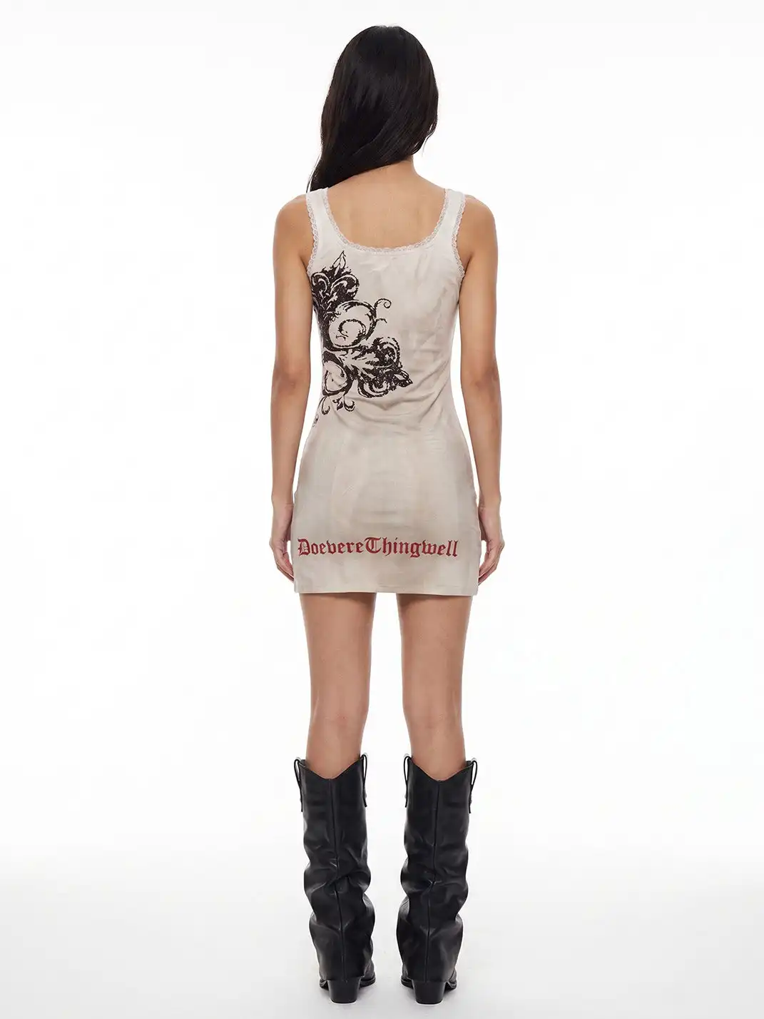 DETW | V-Neck Cami Top With Splatter Wash & Lace Spliced Print