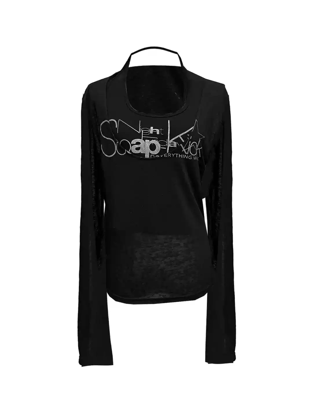 DETW | Two-Piece Set: Silver Foam Two-Tone Print Long Sleeve T-Shirt & Cami Top