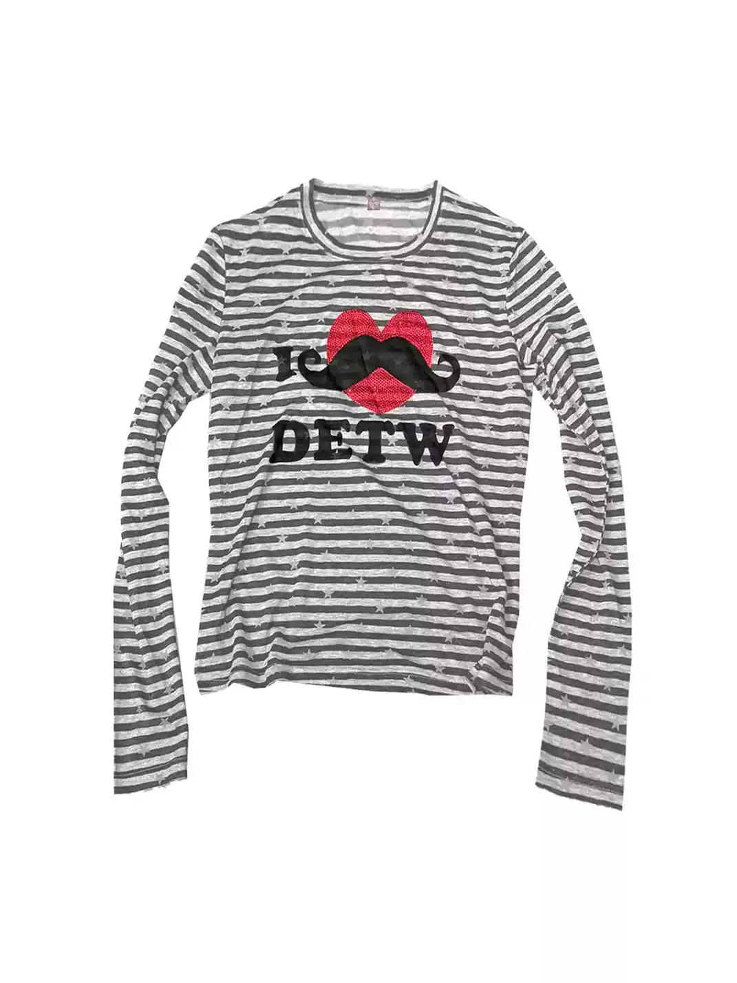 DETW | “I LOVE Mustache” Striped Heart Rhinestone Print T-Shirt