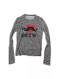 DETW | “I LOVE Mustache” Striped Heart Rhinestone Print T-Shirt