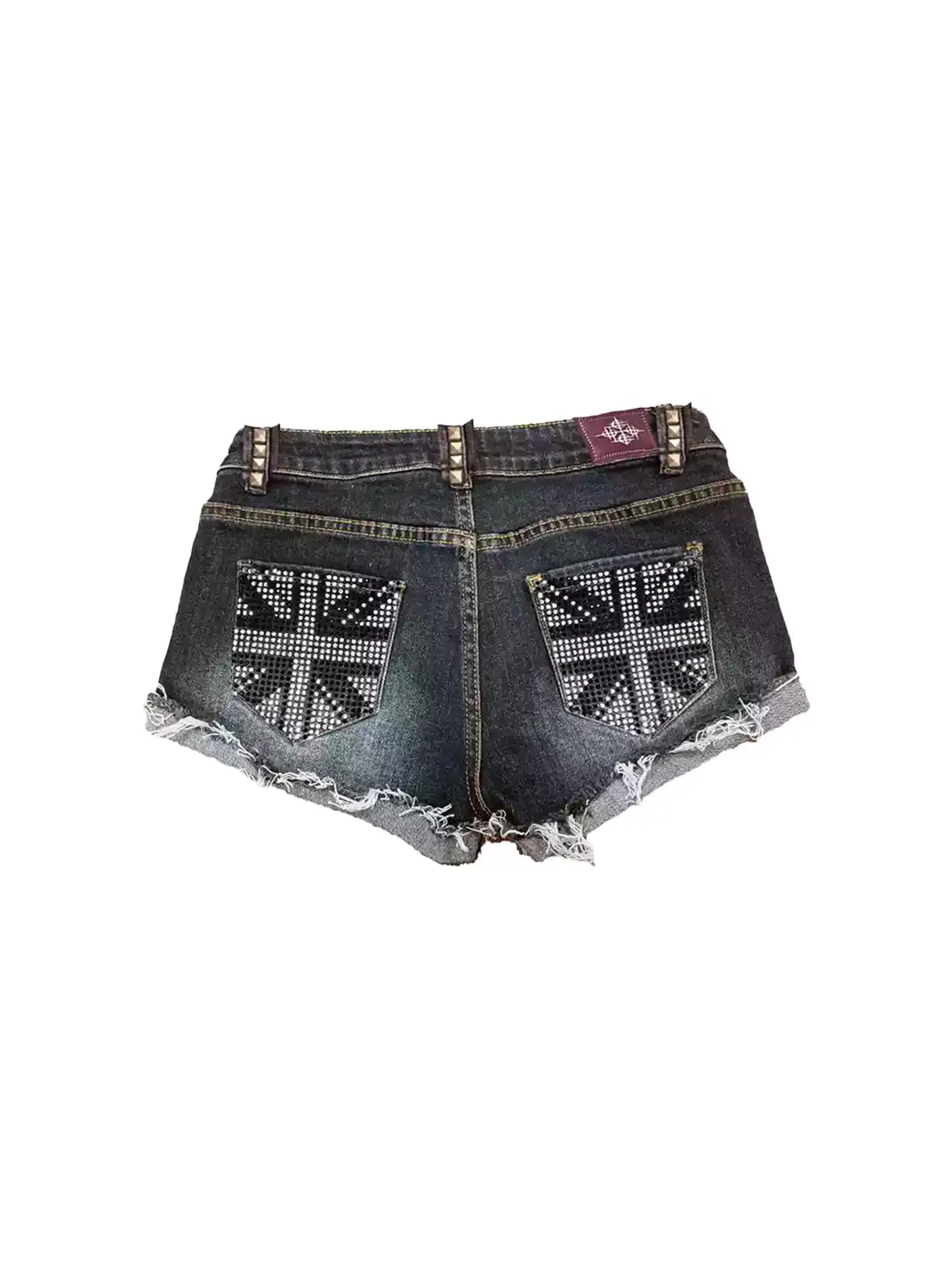 DETW | Union Jack Cuff Studded Low-Waist Denim Shorts