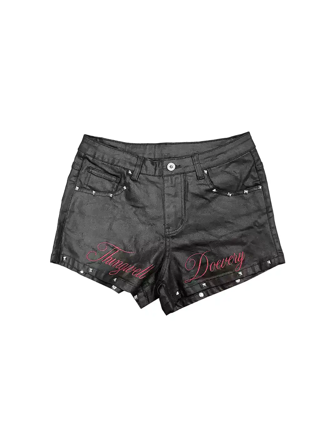 DETW | Waxed Coated Embroidered Studded Denim Shorts