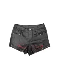 DETW | Waxed Coated Embroidered Studded Denim Shorts