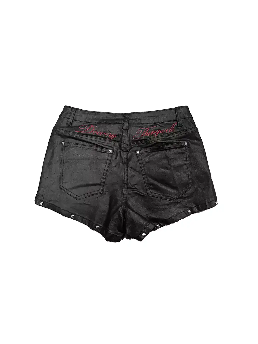 DETW | Waxed Coated Embroidered Studded Denim Shorts
