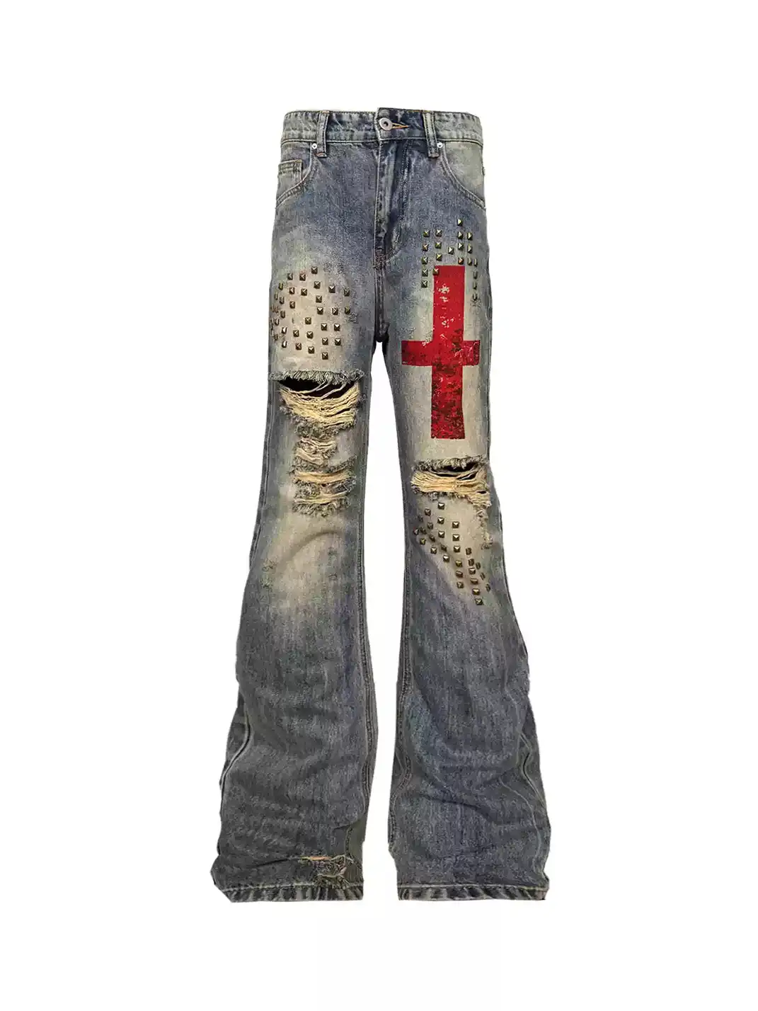 DETW | Cross Bloodstain Hand-Riveted Distressed Jeans