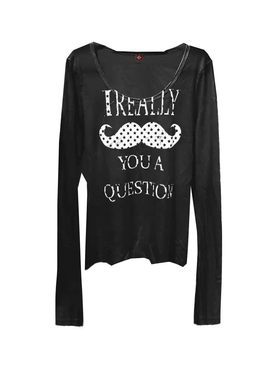 DETW | “Mustache” All-Over Star Slogan Metal Print U-Neck T-Shirt