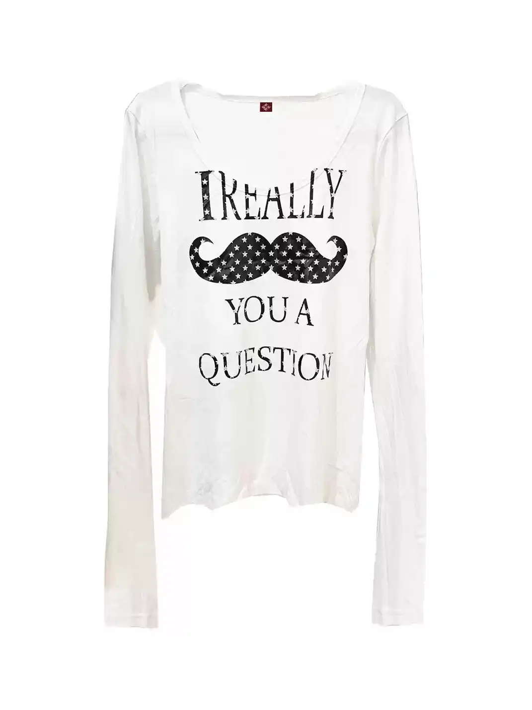 DETW | “Mustache” All-Over Star Slogan Metal Print U-Neck T-Shirt
