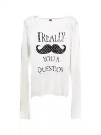 DETW | “Mustache” All-Over Star Slogan Metal Print U-Neck T-Shirt