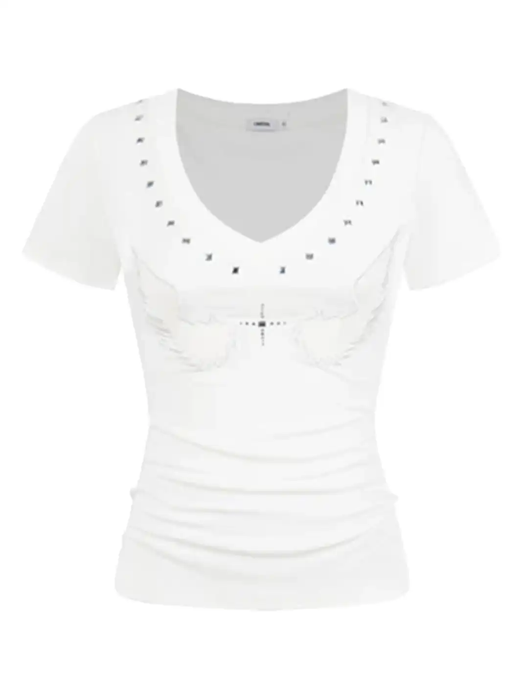 JHYWZD | V-Neck T-Shirt With Rivet Wing Print