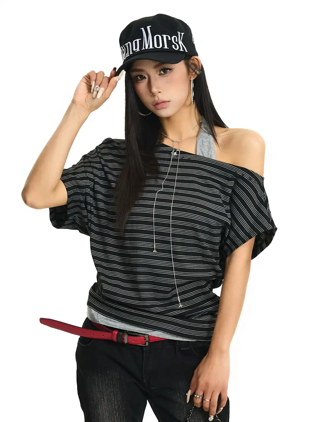 JHYWZD | Color Block Striped Halter T-Shirt