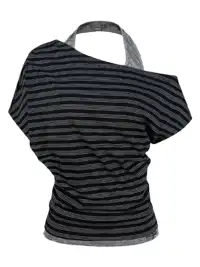 JHYWZD | Color Block Striped Halter T-Shirt