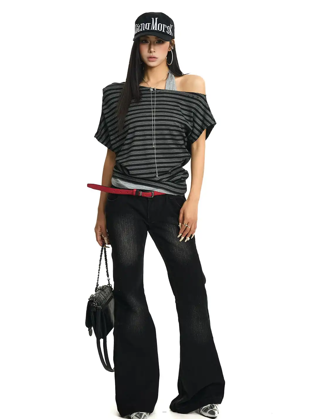 JHYWZD | Color Block Striped Halter T-Shirt